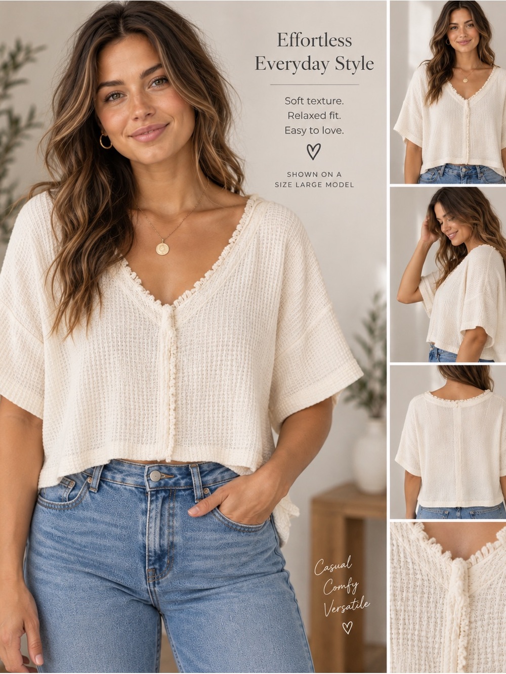 Free People Ivory Gauze Raw Edge Oversized Top Large